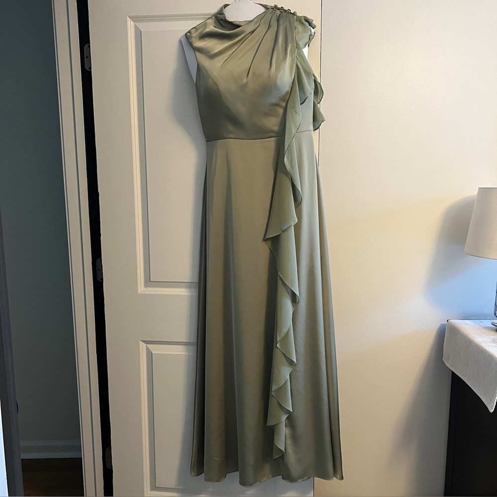 Azazie Nazine Pistachio Formal Dress - Stretch Satin - Size 6